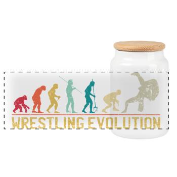 Wrestling-Evolution-Kunstwerk - Panorama Keksdose mit Holzdeckel - Weiß - Vorne