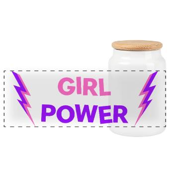 GIRL POWER - Glücksbringer für Mädchen & Frauen - Panorama Keksdose mit Holzdeckel - Weiß - Vorne