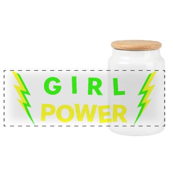 GIRL POWER - néon - Vous pouvez le faire ! - Boîte à biscuits avec couvercle en bois - blanc - Devant