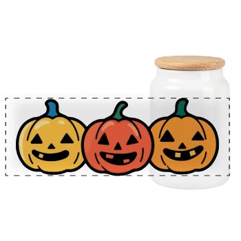 Pumpkin Halloween Comic - Panoramic Cookie Jar with Wooden Lid - white - Front