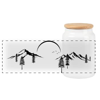 Berggipfel Abenteuer Minimalistische Silhouette Kunst - Panorama Keksdose mit Holzdeckel - Weiß - Vorne