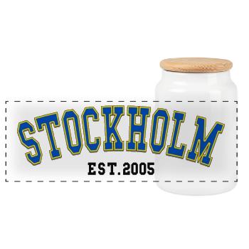 Stockholm Est.2005 - Panorama Keksdose mit Holzdeckel - Weiß - Vorne