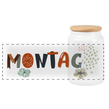 Montag Wochentag mit Blüten - Panorama Keksdose mit Holzdeckel - Weiß - Vorne