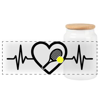 Tennis Heart Racket Ball Sports Passion - Panoramic Cookie Jar with Wooden Lid - white - Front