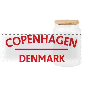 Kopenhagen – Dänemark Textdesign - Panorama Keksdose mit Holzdeckel - Weiß - Vorne