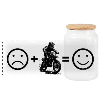 Characterful motocross design - Panoramic Cookie Jar with Wooden Lid - white - Front