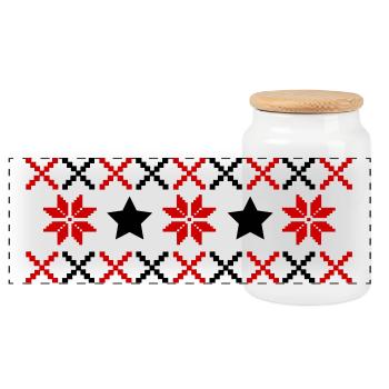 Norwegian Pattern Winter - Panoramic Cookie Jar with Wooden Lid - white - Front