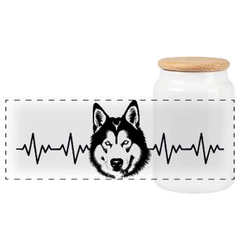 Husky EKG Herzschlag - Panorama Keksdose mit Holzdeckel - Weiß - Vorne