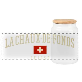 La Chaux-de-Fonds Swiss Crest - Panorama Keksdose mit Holzdeckel - Weiß - Vorne