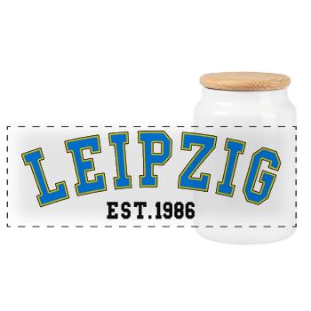 Leipzig Fondée en 1986 - Boîte à biscuits avec couvercle en bois - blanc - Devant