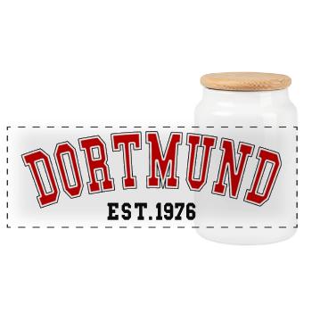 Dortmund gegründet 1976 - Panorama Keksdose mit Holzdeckel - Weiß - Vorne
