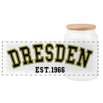 Dresden gegründet 1966 - Panorama Keksdose mit Holzdeckel - Weiß - Vorne