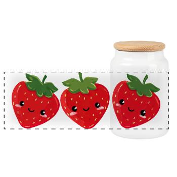 Strawberries Sweet Faces - Panoramic Cookie Jar with Wooden Lid - white - Front