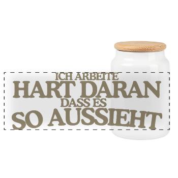 Ich arbeite hart daran Retro Spruch Lustig - Panorama Keksdose mit Holzdeckel - Weiß - Vorne