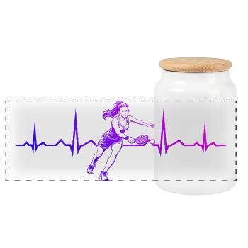 Pickleball Coach Gift for Pickleball Game Fans - Panoramic Cookie Jar with Wooden Lid - white - Front