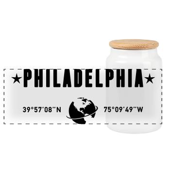 Philadelphia Koordinaten Planet Erde - Panorama Keksdose mit Holzdeckel - Weiß - Vorne