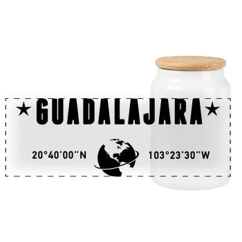 Guadalajara Mexico Coordinates Planet Earth - Panoramic Cookie Jar with Wooden Lid - white - Front