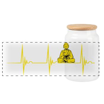 Zen-Buddha-Herzschlag-Linie - Panorama Keksdose mit Holzdeckel - Weiß - Vorne
