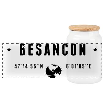 Besancon France Coordonnées Gps Globe - Boîte à biscuits avec couvercle en bois - blanc - Devant