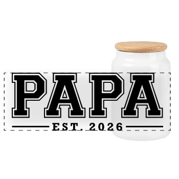 Papa Est. 2026 | Vater | Vatertag Geschenk - Panorama Keksdose mit Holzdeckel - Weiß - Vorne