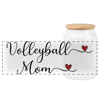 Niedliche Volleyball-Mama-Typografie mit Herz - Panorama Keksdose mit Holzdeckel - Weiß - Vorne