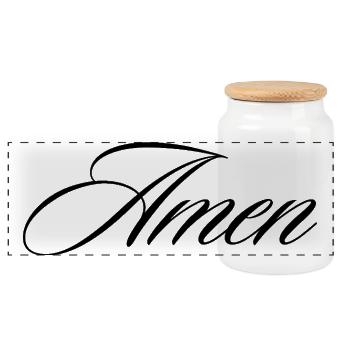 Amen Cursive Calligraphy Faith Quote Design - Panoramic Cookie Jar with Wooden Lid - white - Front