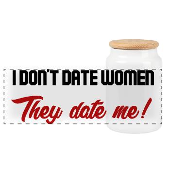 They are dating me! - Panoramic Cookie Jar with Wooden Lid - white - Front