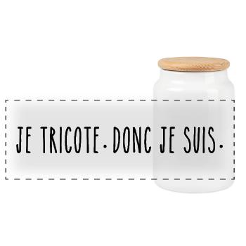 Je Tricote Donc Je Suis - Humour Tricot - Boîte à biscuits avec couvercle en bois - blanc - Devant