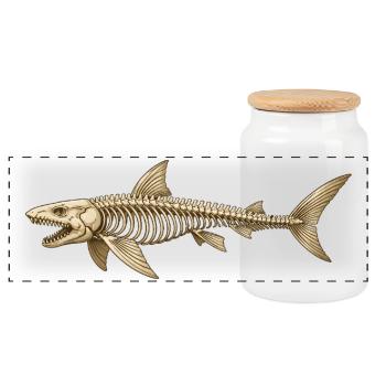 Angler Shark Skeleton Fossil Ocean Motif - Panoramic Cookie Jar with Wooden Lid - white - Front