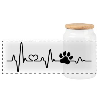 Hund lustig Herzschlag EKG Pfote Hundeliebhaber - Panorama Keksdose mit Holzdeckel - Weiß - Vorne