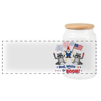 Raccoon 4th of July Fireworks Party - Panoramic Cookie Jar with Wooden Lid - white - Front