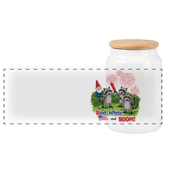 Raccoon 4th of July Fireworks Party - Panoramic Cookie Jar with Wooden Lid - white - Front