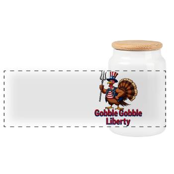 Gobble Gobble Liberty - Panoramic Cookie Jar with Wooden Lid - white - Front
