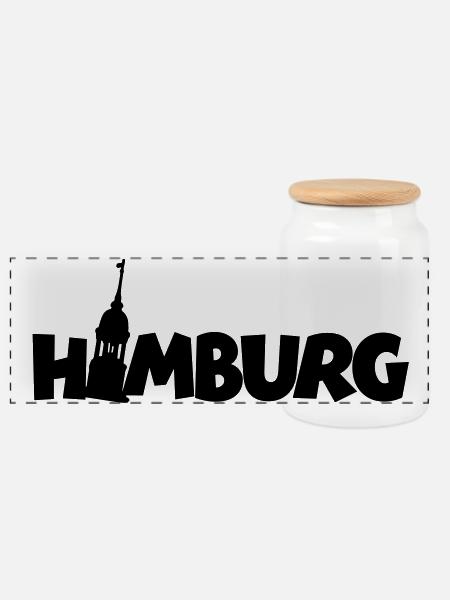 Hamburg Hamburger Michel - Panorama Keksdose mit Holzdeckel - Weiß