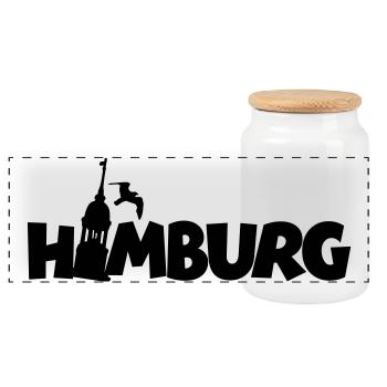 Hamburg am Hamburger Hafen - Panorama Keksdose mit Holzdeckel - Weiß - Vorne