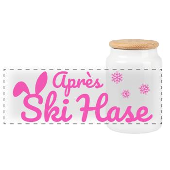 Apres Ski Hase Skihase Après Ski Party Schnee pink - Panorama Keksdose mit Holzdeckel - Weiß - Vorne
