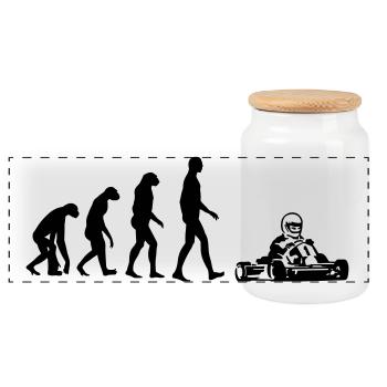 Go-Kart / Karting / Kart / Fahrer - Panorama Keksdose mit Holzdeckel - Weiß - Vorne