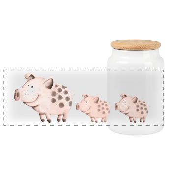 Schweine Familie - Panorama Keksdose mit Holzdeckel - Weiß - Vorne