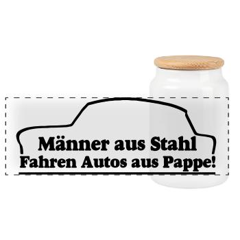  , Männer aus Stahl..., DDR Kult (25) - Panorama Keksdose mit Holzdeckel - Weiß - Vorne