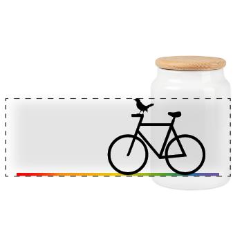 Rainbow Bike Route with Black Bike - Panoramic Cookie Jar with Wooden Lid - white - Front