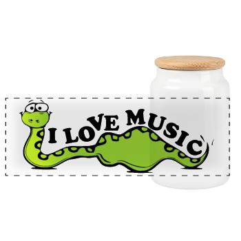 The snake loves music - Panoramic Cookie Jar with Wooden Lid - white - Front