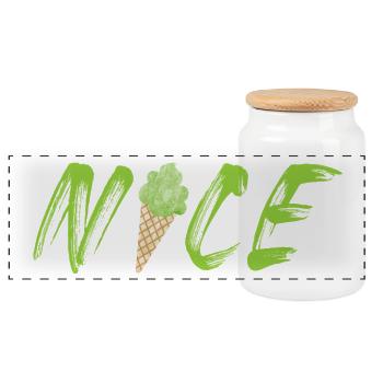 nice Eis Pistazie Eiswaffel coole Sprüche Eistüte - Panorama Keksdose mit Holzdeckel - Weiß - Vorne