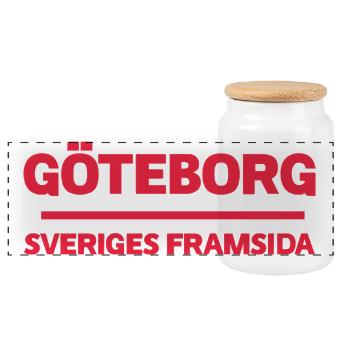 Colorful City Skyline in Gothenburg - Panoramic Cookie Jar with Wooden Lid - white - Front