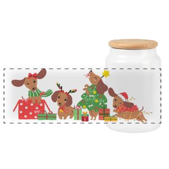 Dog Christmas - Panoramic Cookie Jar with Wooden Lid - white - Front