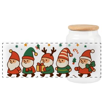 Santa Claus Family Christmas Fun Gnome Design - Panoramic Cookie Jar with Wooden Lid - white - Front