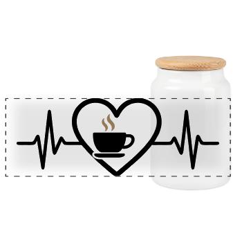 Coffee Heart Cup Hot Drink Break - Panoramic Cookie Jar with Wooden Lid - white - Front