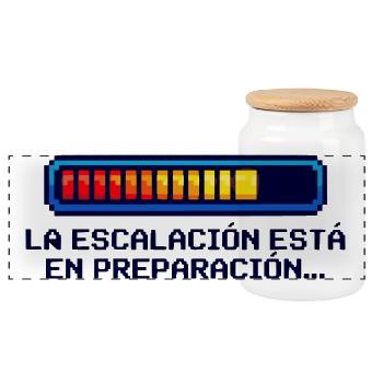 Eskalations Shirt Nerd Geek Español - Panorama Keksdose mit Holzdeckel - Weiß - Vorne