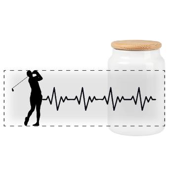 Golf Golfer Golf Course ECG Heartbeat Heart Rate - Panoramic Cookie Jar with Wooden Lid - white - Front