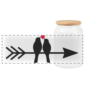 Des oiseaux sur la flèche avec le cœur - Boîte à biscuits avec couvercle en bois - blanc - Devant