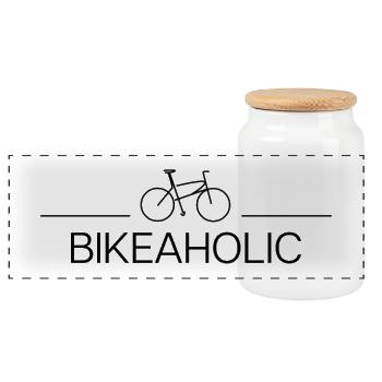 Bikeaholic – Dire pour les fans de vélo de route et de cyclisme - Boîte à biscuits avec couvercle en bois - blanc - Devant